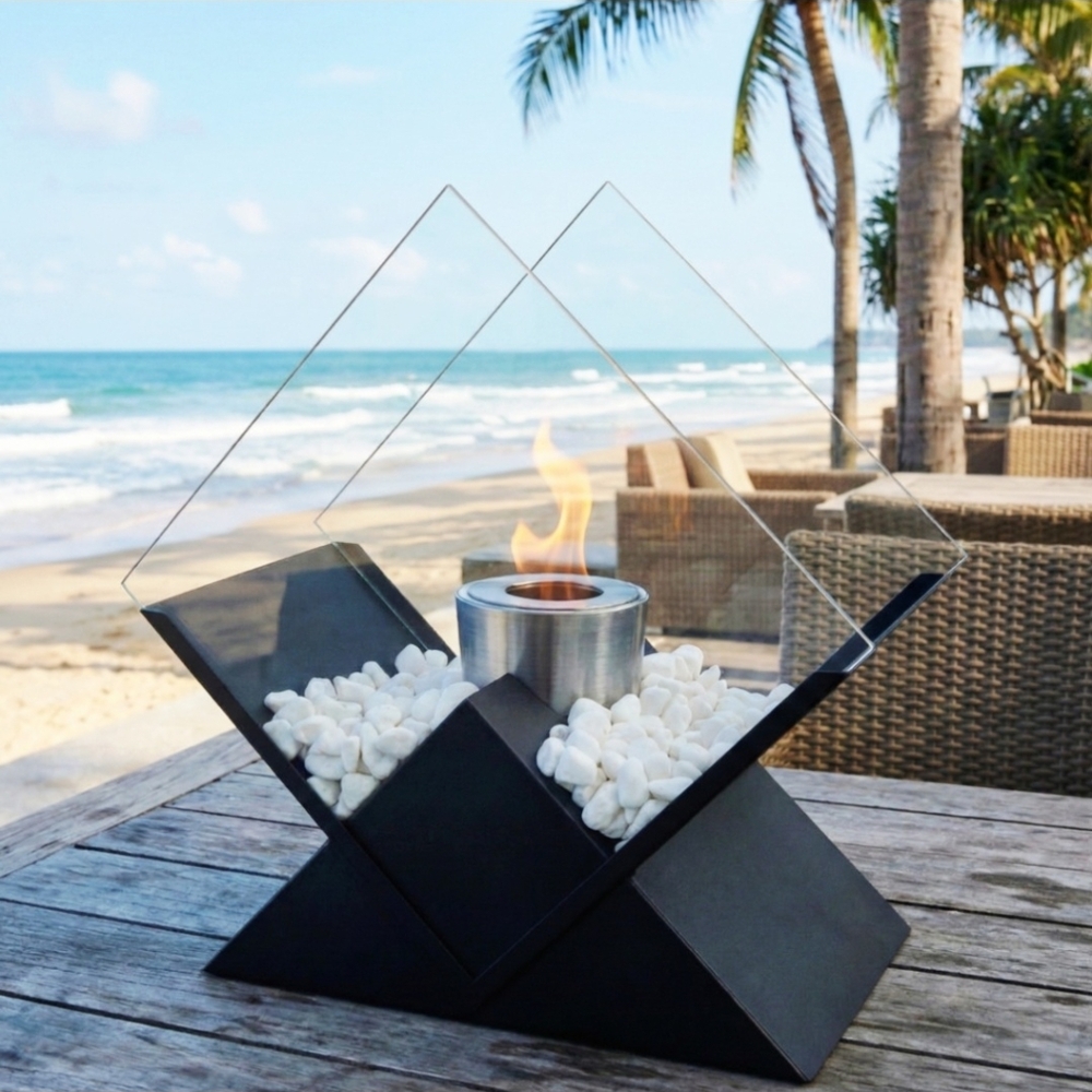 The Posh Prism Tabletop Fireplace White River Stones - FREE SHIPPING!!